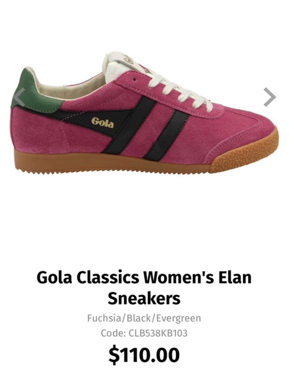 Gola Women's Elan Sneaker - Fuchsia, Black & Evergreen